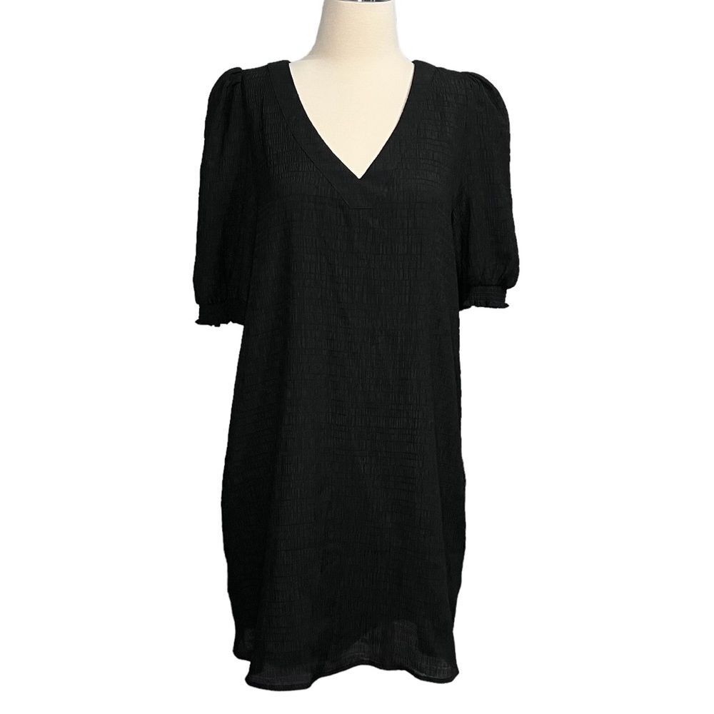 BB Dakota Black Crinkle Texture Short Sleeve Shift Dress Size Large